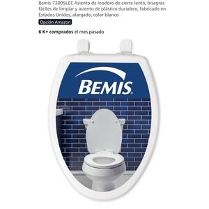 Bemis 7300SLEC Soft Close Elongated Toilet Seat, White Plastic Smooth